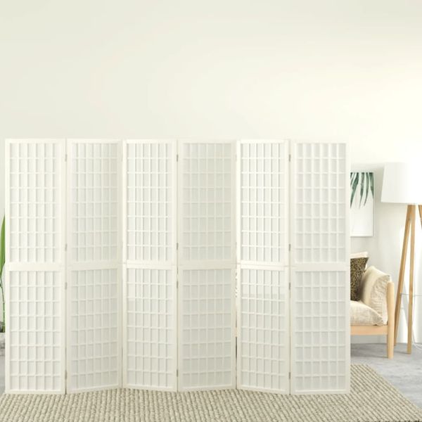vidaXL Skladací paraván s 6 panelmi, japonský štýl 240x170 cm biely