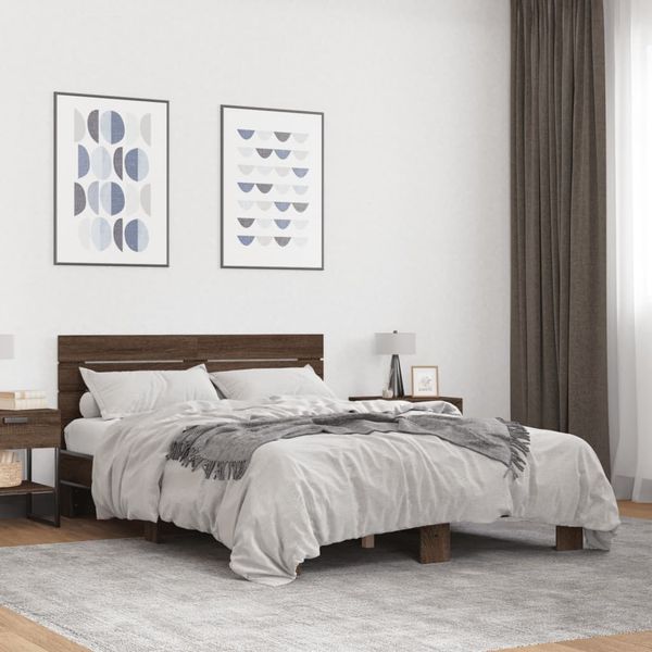 vidaXL Posteľný rám hnedý dub 120x190 cm kompozitné drevo a kov