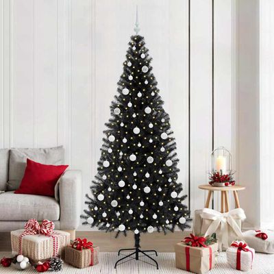 vidaXL Vianočný stromček s 300 LED-i so stojanom Čierna 210 cm PVC