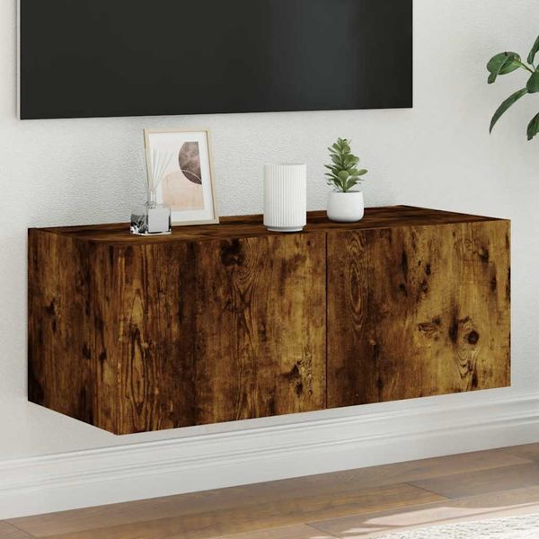 vidaXL TV nástenná skrinka s LED svetlami dymový dub 80x35x31 cm
