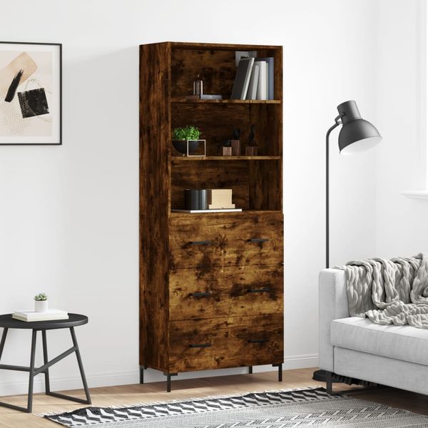 vidaXL Vysoká skrinka dymový dub 69,5x34x180 cm spracované drevo