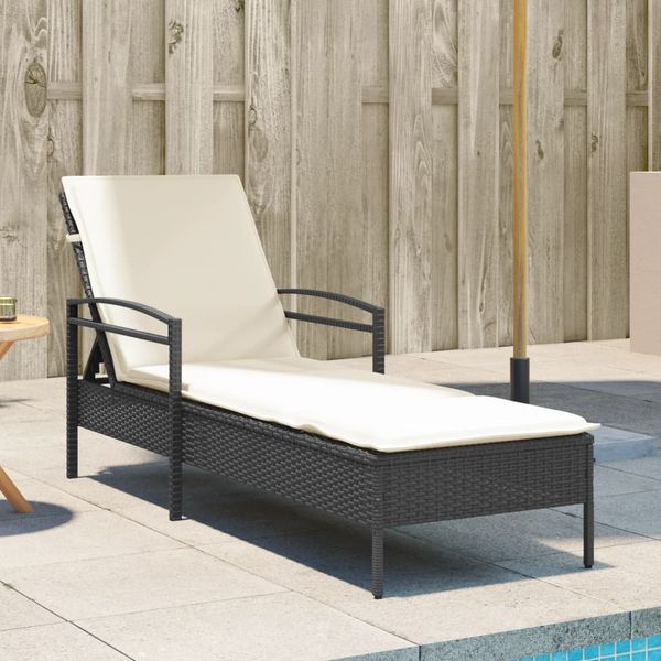 vidaXL Záhradné ležadlo s vankúšom čierne 63x200x81 cm polyratan