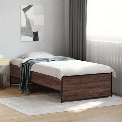 vidaXL Posteľný rám hnedý dub 90x190 cm kompozitné drevo a kov