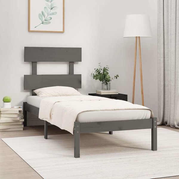 vidaXL Posteľný rám, sivý drevený masív 75x190 cm malé jednolôžko