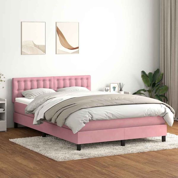 vidaXL Posteľný rám boxsping s matracom ružový 160x220 cm zamat
