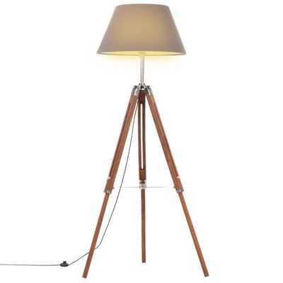 vidaXL Lampa na statíve medovo-hnedá a sivá 141 cm teakový masív
