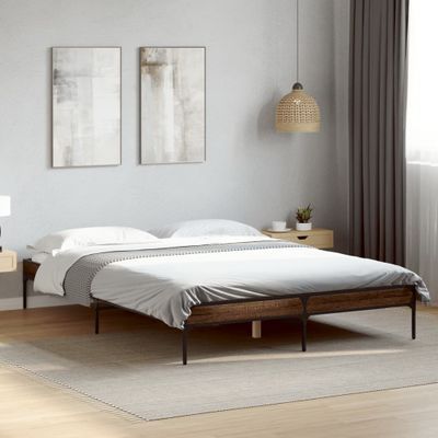 vidaXL Posteľný rám hnedý dub 150x200 cm kompozitné drevo a kov