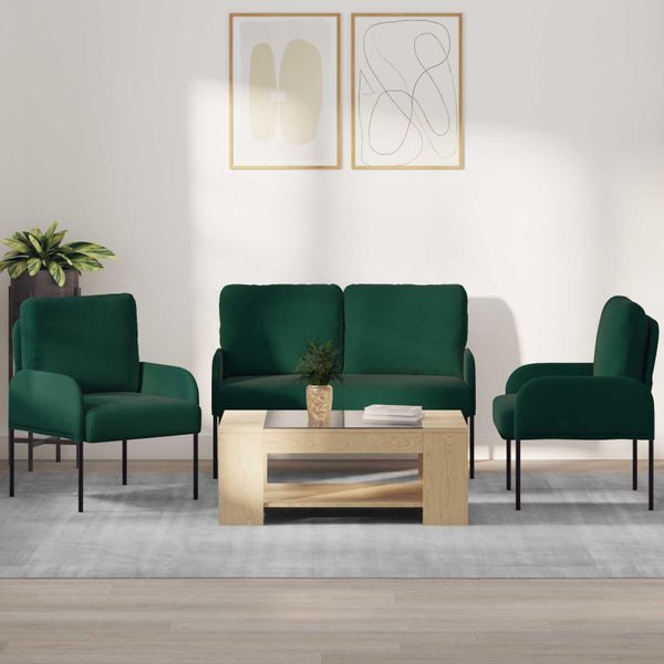 vidaXL Súpravy pohoviek 3 pcs Tmavozelená 115 x 56 x 80 cm Preglejka