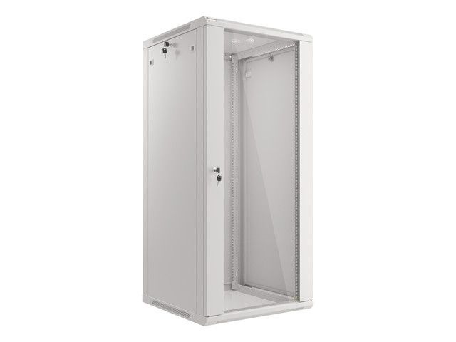 LANBERG RACKOVÁ SKRIŇA 19'' NÁSTENNÁ 27U/600X600 (FLAT PACK) S PRESKLENÝMI DVERAMI ŠEDÁ V2