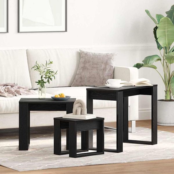 vidaXL Zásuvné stoly 3 pcs Čierny dub Kompozitné drevo