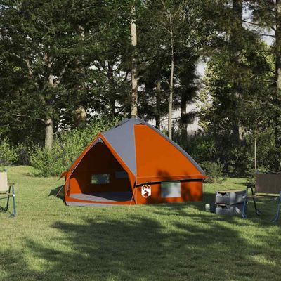 vidaXL Teepee stan pre 4 osoby Šedá a oranžová 388 x 320 x 169 cm