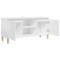 vidaXL TV stolík nohy z masívneho dreva lesklý biely 103,5x35x50 cm
