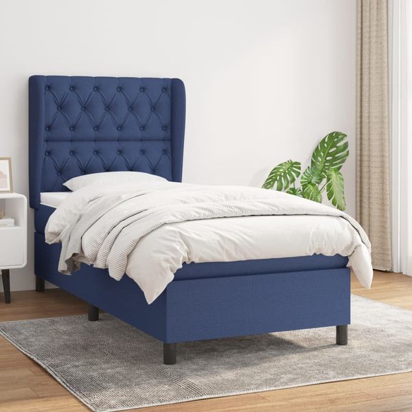 vidaXL Posteľný rám boxsping s matracom modrý 80x200 cm látka