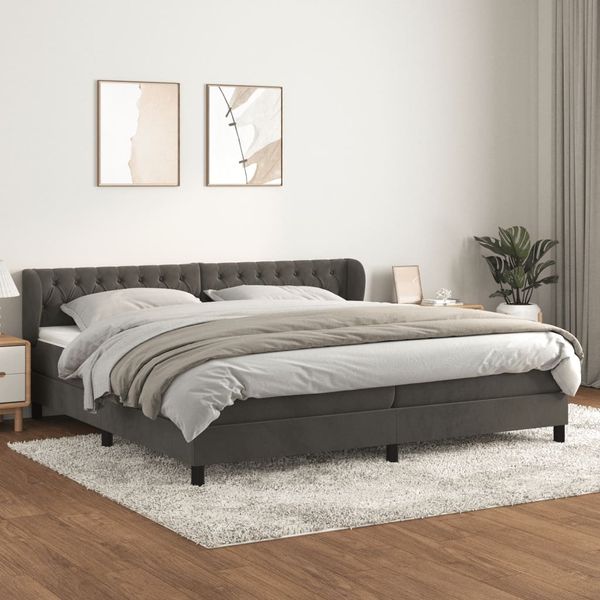 vidaXL Posteľný rám boxspring s matracom tmavosivý 200x200 cm zamat