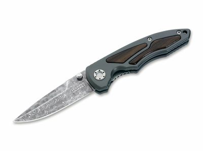 Böker Manufaktur Solingen 110084DAM Leopard-Damast I vreckový nôž 9 cm, damašek, hliník, drevo