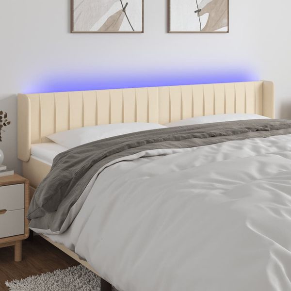 vidaXL Čelo postele s LED krémové 203x16x78/88 cm látka