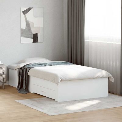 vidaXL Posteľný rám so zásuvkami biely 100x200 cm kompozitné drevo