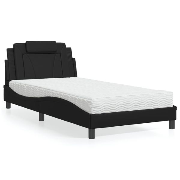 vidaXL Posteľ Viana s matracom čierna 100x200 cm umelá koža