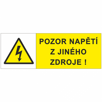 Nálepka "Pozor napätie z iného zdroja" 7,4 x 2,6cm Nálepka "Pozor napětí z jiného zdroje" 7,4 x 2,6cm