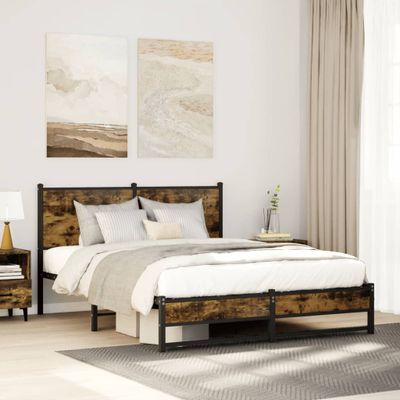 vidaXL Kovový posteľný rám bez matraca dymový dub 150x200 cm
