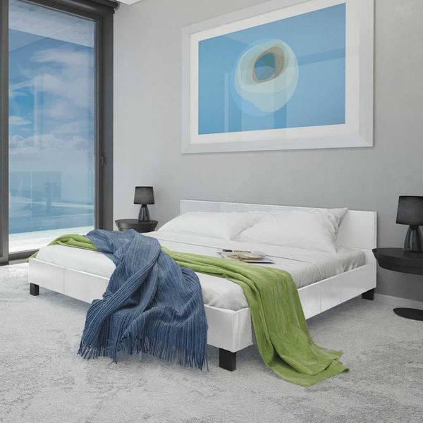 vidaXL Posteľ s matracom, biela, umelá koža 140x200 cm