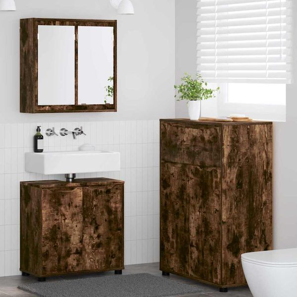 vidaXL Sada kúpeľňového nábytku 3 pcs Dymová dub Kompozitné drevo