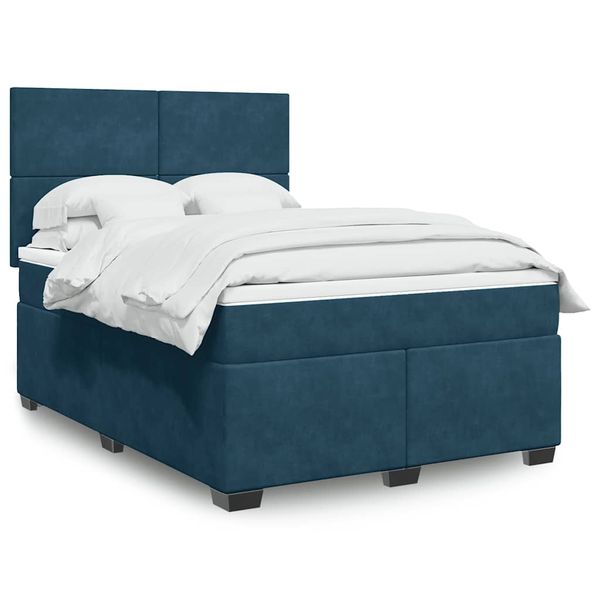 vidaXL Posteľný rám boxsping s matracom modrá 140x190 cm zamat