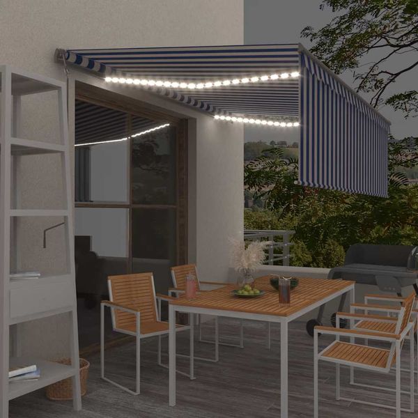vidaXL Automatická markíza tienidlo&LED&senzor vetra 4x3m modro-biela