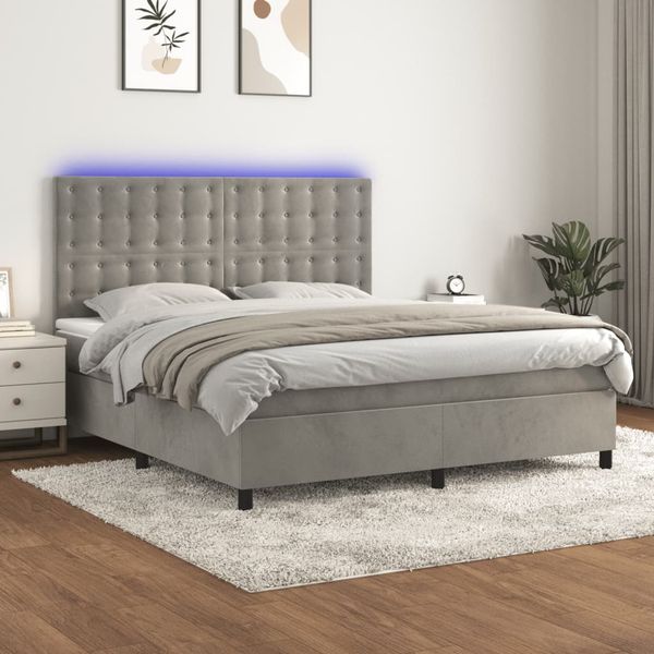 vidaXL Posteľ boxsping s matracom a LED bledosivá 160x200 cm zamat