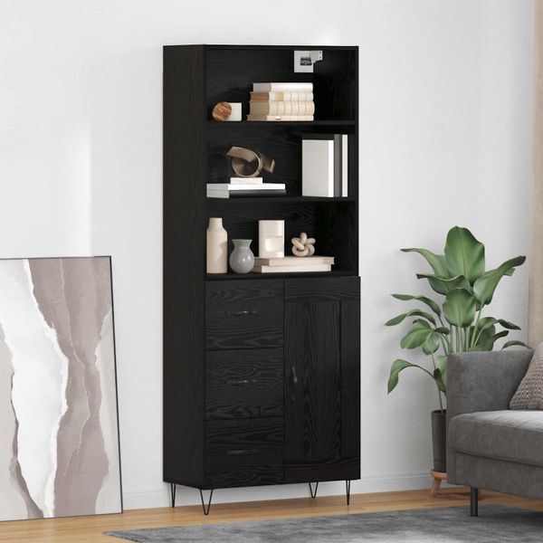 vidaXL Highboard so zásuvkou 2 pcs Čierny dub Kompozitné drevo