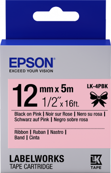 Epson zásobník so štítkami – saténový pásik, LK-4HKK, čierna/ružová, 12 mm (5 m)