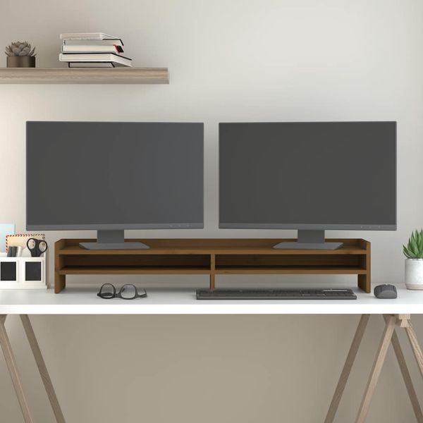 vidaXL Stojan na monitor medovo-hnedý 100x24x16 cm masívna borovica