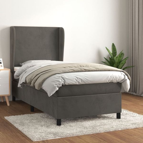 vidaXL Posteľný rám boxspring s matracom tmavosivý 90x190 cm zamat