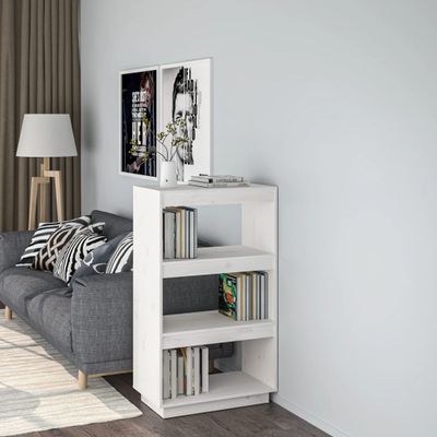 vidaXL Knižnica/deliaca stena biela 60x35x103 cm masívna borovica