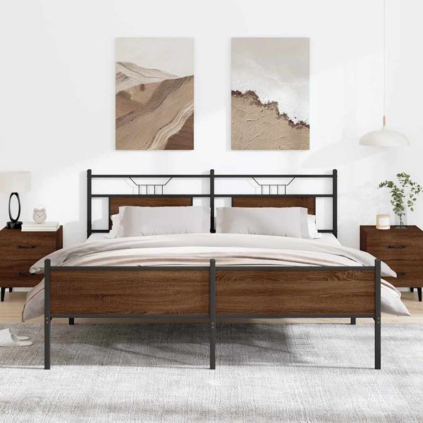 vidaXL Kovový posteľný rám bez matraca hnedý dub 180x200 cm