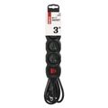 Predĺžací kábel EMOS PC1413 / 3 m / 4 zásuvky / so spínačom / čierny / PVC / 1 mm2