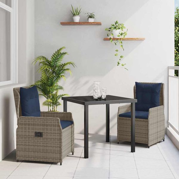 vidaXL Záhradný jedálenský set s vankúšom 3 pcs Sivá Poly ratan