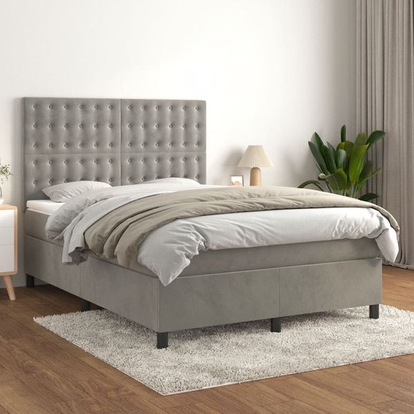vidaXL Posteľný rám boxsping s matracom bledosivý 140x200 cm zamat