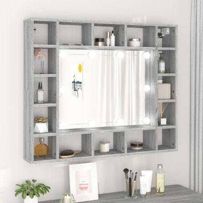 vidaXL Zrkadlová skrinka s LED sivá sonoma 91x15x76,5 cm