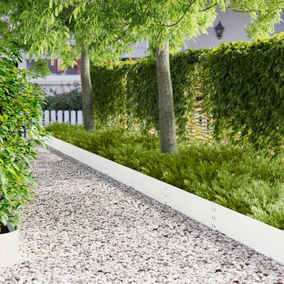 vidaXL Obrubník trávnika 10 ks 100 x 25 cm Oceľ Biela