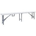 vidaXL Sklápací záhradný stôl a 2 lavičky HDPE a oceľ 180 cm biely