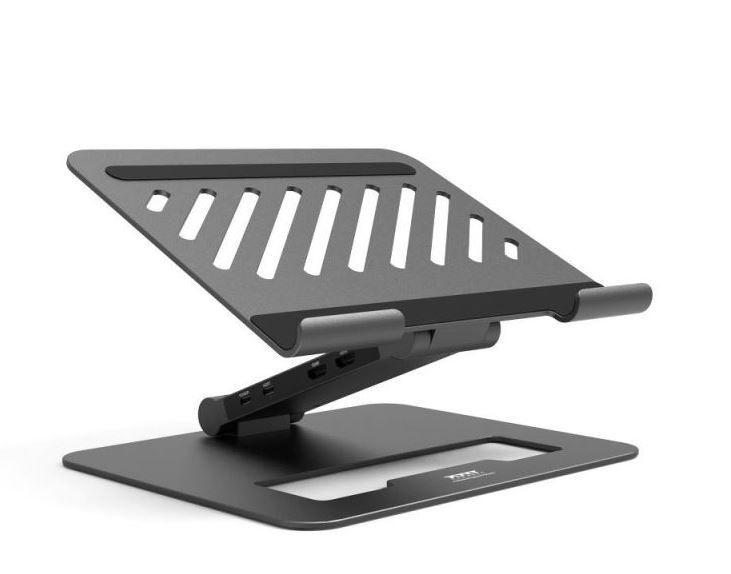 PORT CONNECT Dokovacia stanica USB-C, 3x4K s nastaviteľným držiakom notebooku, čierna