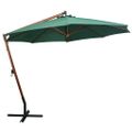 vidaXL Zelený visiaci slnečník 350 cm, drevená tyč