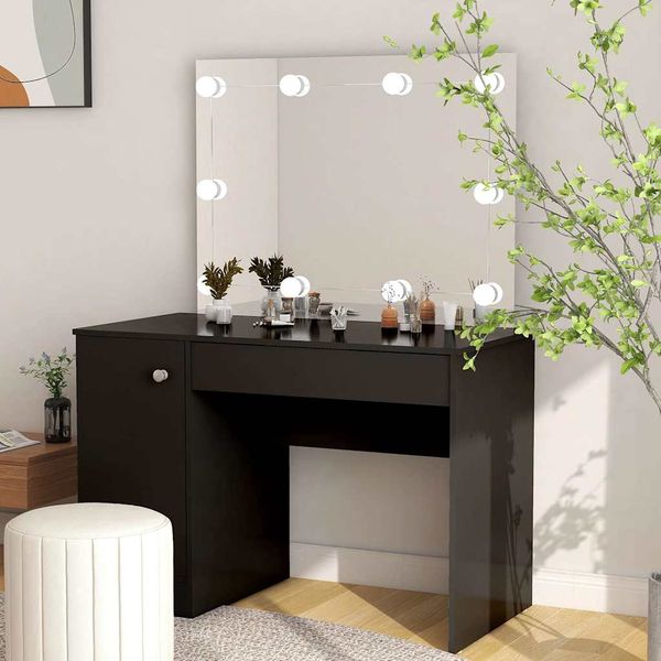 vidaXL Toaletný stolík s LED svetlami 110x55x145 cm MDF čierny