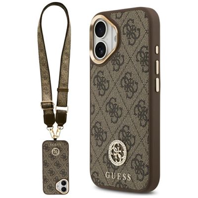 Guess 4G Strass Logo & Big Strap Metal Buttons MagSafe puzdro pre iPhone 17 hnedá