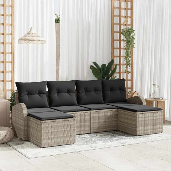 vidaXL Sada pohoviek s vankúšom s úložiskom 6 pcs Svetlosivá polyratan