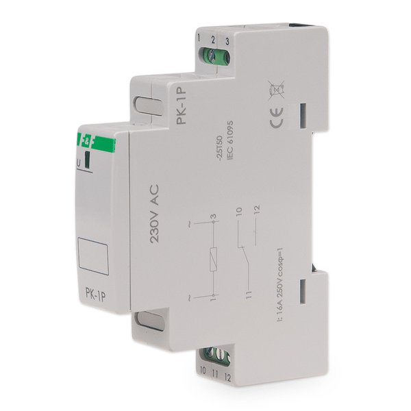 Relé elektromagnetické F&F PK-1P/230, 1× NO/NC, 230V, 16A, na DIN lištu