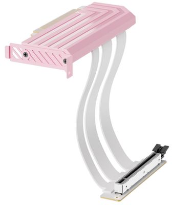 HYTE Riser PCI-E 5.0 / Strawberry Milk / farebný kryt / Dĺžka: 200mm Kábel, pre VGA, PCIe 5.0 x16, 64GB/s, 30AWG, EMI tienenie, 200mm, biely kábel, ružový kryt