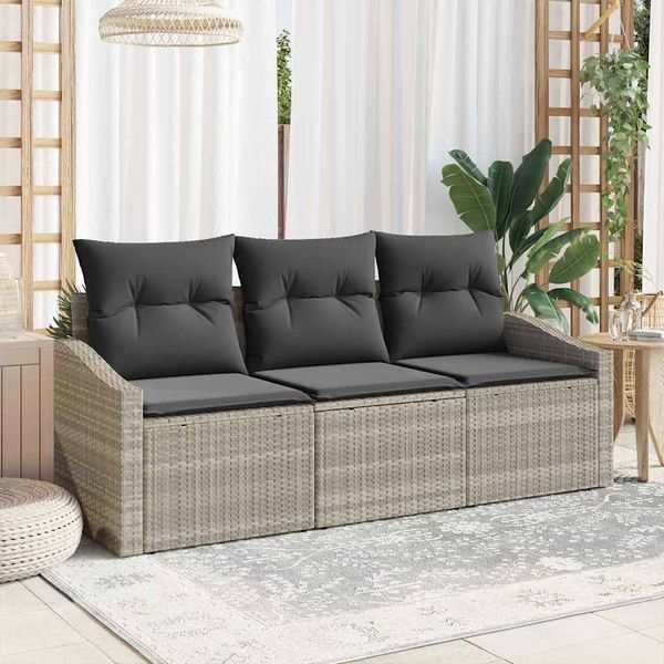 vidaXL Sada pohoviek s vankúšom 3 pcs Svetlosivá polyratan