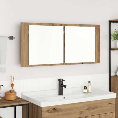 vidaXL Zrkadlový kabinet s LED Nástenný Remeselný dub 100 x 12 x 45 cm